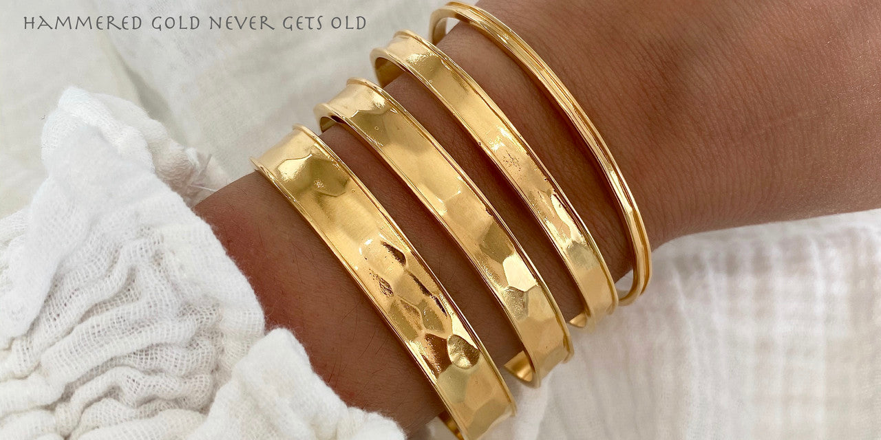 nicole leigh jewelry fall winter 2020 peyton hammered gold bangle bracelets