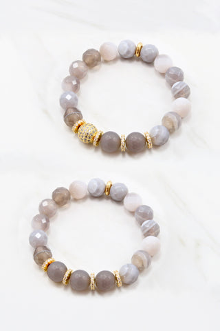 LYLA GOLD banded gray agate/matte gray agate