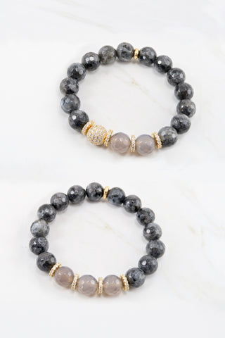 LYLA GOLD larvikite/gray agate