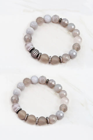 LYLA GUNMETAL banded gray agate/matte gray agate