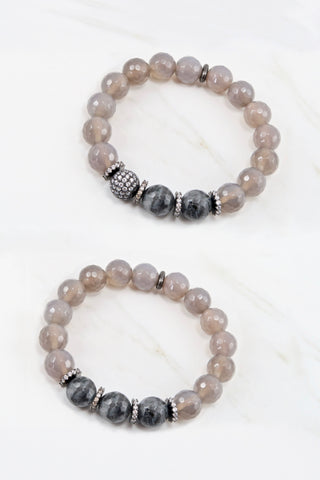 LYLA GUNMETAL gray agate/larvikite