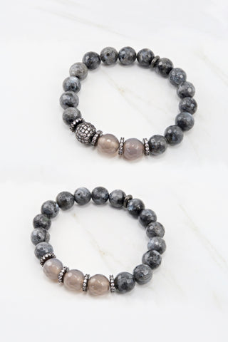 LYLA GUNMETAL larvikite/gray agate