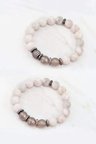 LYLA GUNMETAL white lace agate/gray agate