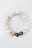 NORA GOLD white lace agate/larvikite