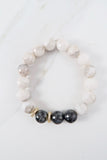 NORA GOLD white lace agate/larvikite