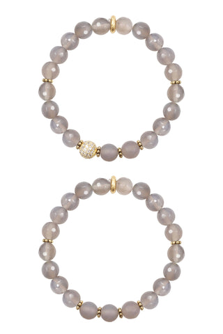 KAT GOLD gray agate/matte gray agate Bracelet by NICOLE LEIGH Jewelry