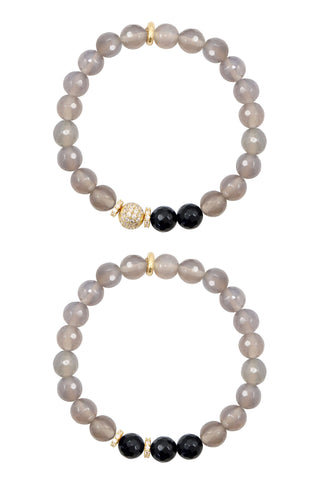 KENNEDY GOLD gray agate/onyx Bracelet by NICOLE LEIGH Jewelry