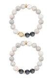 NORA GOLD white lace agate/larvikite
