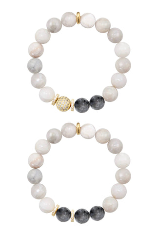 NORA GOLD white lace agate/larvikite