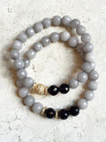KENNEDY GOLD gray jade/onyx Bracelet by NICOLE LEIGH Jewelry