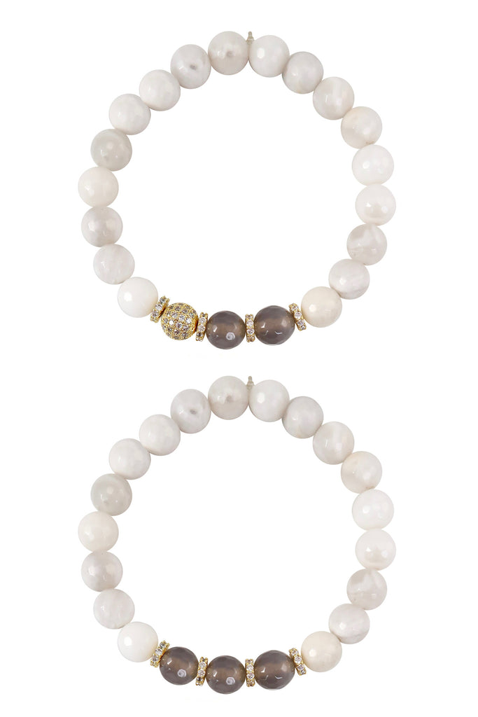 KACIE GOLD white lace agate/gray agate Bracelet by NICOLE LEIGH Jewelry