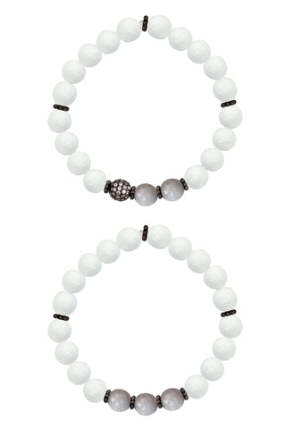 KAT GUNMETAL white jade/gray jade Bracelet by NICOLE LEIGH Jewelry